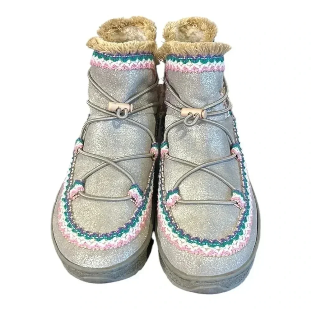 OTBT Terreno Metallic Moon Boots Apres Ski Sherpa Lining Silver Women’s  7.5